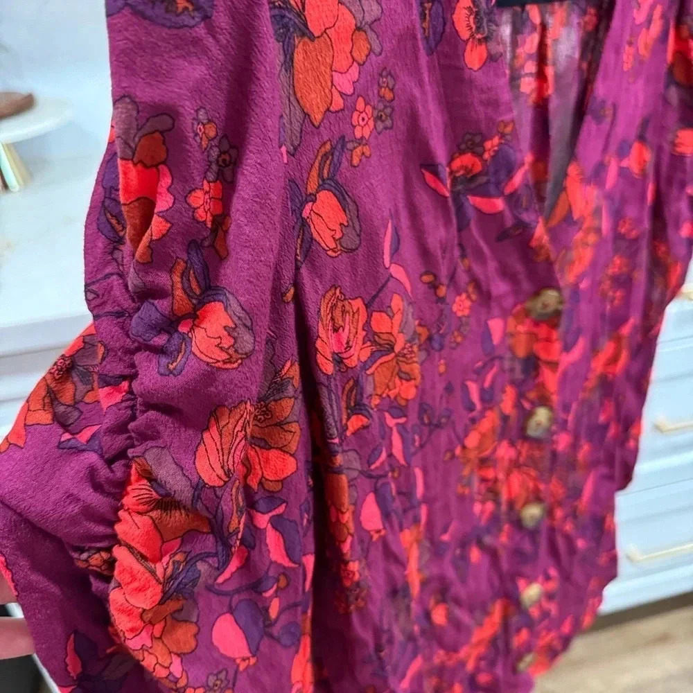 Maeve by Anthropologie Jordain Runa Floral Printed Women Long Sleeve Blouse Smal - Picture 4 of 5